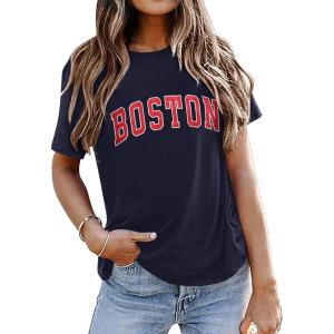 imageAvanova Womens Graphic Letter Print Short Sleeve TShirts Crewneck Casual Summer Cute Tees TopsNavy Boston