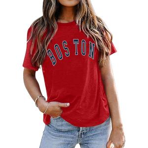 imageAvanova Womens Graphic Letter Print Short Sleeve TShirts Crewneck Casual Summer Cute Tees TopsRed Boston