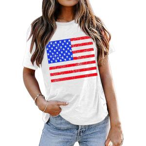 imageAvanova Womens Graphic Letter Print Short Sleeve TShirts Crewneck Casual Summer Cute Tees TopsWhite Flag