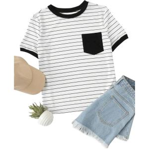 imageAvanova Womens Graphic Letter Print Short Sleeve TShirts Crewneck Casual Summer Cute Tees TopsWhite Striped
