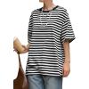 imageAvanova Women Graphic Letter Print Oversized T Shirt Short Sleeve Casual Summer Loose Fit Tee TopBlack Striped
