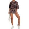 imageAvanova Women Graphic Letter Print Oversized T Shirt Short Sleeve Casual Summer Loose Fit Tee TopBrown Hand