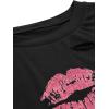 imageAvanova Women Los Angeles Graphic Distressed Oversized Crop Top Short Sleeve Ripped Boxy Loose Tee ShirtBlack Lip