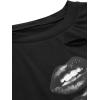 imageAvanova Women Los Angeles Graphic Distressed Oversized Crop Top Short Sleeve Ripped Boxy Loose Tee ShirtBlack Lips