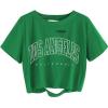imageAvanova Women Los Angeles Graphic Distressed Oversized Crop Top Short Sleeve Ripped Boxy Loose Tee ShirtLos Green