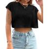 imageAvanova Women Oversized Batwing Boxy Tee Shirt Crewneck Loose Short Sleeve Crop TopBlack