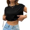 imageAvanova Women Oversized Batwing Boxy Tee Shirt Crewneck Loose Short Sleeve Crop TopBlack