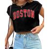 imageAvanova Women Oversized Batwing Boxy Tee Shirt Crewneck Loose Short Sleeve Crop TopBlack Boston