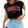 imageAvanova Women Oversized Batwing Boxy Tee Shirt Crewneck Loose Short Sleeve Crop TopBlack Brooklyn
