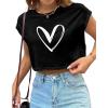 imageAvanova Women Oversized Batwing Boxy Tee Shirt Crewneck Loose Short Sleeve Crop TopBlack Heart