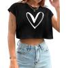 imageAvanova Women Oversized Batwing Boxy Tee Shirt Crewneck Loose Short Sleeve Crop TopBlack Heart
