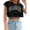 imageAvanova Women Oversized Batwing Boxy Tee Shirt Crewneck Loose Short Sleeve Crop TopBlack La