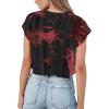 imageAvanova Women Oversized Batwing Boxy Tee Shirt Crewneck Loose Short Sleeve Crop TopBlack Red