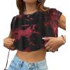 imageAvanova Women Oversized Batwing Boxy Tee Shirt Crewneck Loose Short Sleeve Crop TopBlack Red