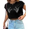 imageAvanova Women Oversized Batwing Boxy Tee Shirt Crewneck Loose Short Sleeve Crop TopBlack Skull