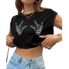 imageAvanova Women Oversized Batwing Boxy Tee Shirt Crewneck Loose Short Sleeve Crop TopBlack Skull