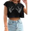imageAvanova Women Oversized Batwing Boxy Tee Shirt Crewneck Loose Short Sleeve Crop TopBlack Skull