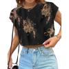 imageAvanova Women Oversized Batwing Boxy Tee Shirt Crewneck Loose Short Sleeve Crop TopBrown Black