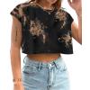 imageAvanova Women Oversized Batwing Boxy Tee Shirt Crewneck Loose Short Sleeve Crop TopBrown Black
