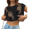 imageAvanova Women Oversized Batwing Boxy Tee Shirt Crewneck Loose Short Sleeve Crop TopBrown Black