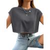 imageAvanova Women Oversized Batwing Boxy Tee Shirt Crewneck Loose Short Sleeve Crop TopDark Grey