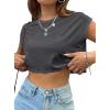 imageAvanova Women Oversized Batwing Boxy Tee Shirt Crewneck Loose Short Sleeve Crop TopDark Grey