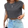 imageAvanova Women Oversized Batwing Boxy Tee Shirt Crewneck Loose Short Sleeve Crop TopDark Grey