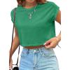 imageAvanova Women Oversized Batwing Boxy Tee Shirt Crewneck Loose Short Sleeve Crop TopGreen