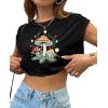 imageAvanova Women Oversized Batwing Boxy Tee Shirt Crewneck Loose Short Sleeve Crop TopMushroom Black