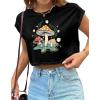 imageAvanova Women Oversized Batwing Boxy Tee Shirt Crewneck Loose Short Sleeve Crop TopMushroom Black