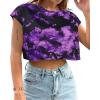 imageAvanova Women Oversized Batwing Boxy Tee Shirt Crewneck Loose Short Sleeve Crop TopPurple Black