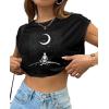 imageAvanova Women Oversized Batwing Boxy Tee Shirt Crewneck Loose Short Sleeve Crop TopSkull Black