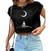 imageAvanova Women Oversized Batwing Boxy Tee Shirt Crewneck Loose Short Sleeve Crop TopSkull Black