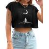 imageAvanova Women Oversized Batwing Boxy Tee Shirt Crewneck Loose Short Sleeve Crop TopSkull Black
