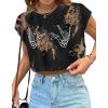 imageAvanova Women Oversized Batwing Boxy Tee Shirt Crewneck Loose Short Sleeve Crop TopSkull Brown Black
