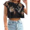 imageAvanova Women Oversized Batwing Boxy Tee Shirt Crewneck Loose Short Sleeve Crop TopSkull Brown Black