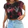 imageAvanova Women Oversized Batwing Boxy Tee Shirt Crewneck Loose Short Sleeve Crop TopSkull Red Black