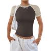 imageAvanova Women Raglan Colorblock Baby Tee Shirt Short Sleeve Summer Casual TopsApricot Brown