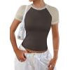 imageAvanova Women Raglan Colorblock Baby Tee Shirt Short Sleeve Summer Casual TopsApricot Brown