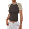 imageAvanova Women Raglan Colorblock Baby Tee Shirt Short Sleeve Summer Casual TopsApricot Brown