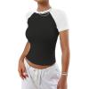imageAvanova Women Raglan Colorblock Baby Tee Shirt Short Sleeve Summer Casual TopsBlack
