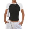 imageAvanova Women Raglan Colorblock Baby Tee Shirt Short Sleeve Summer Casual TopsBlack