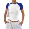 imageAvanova Women Raglan Colorblock Baby Tee Shirt Short Sleeve Summer Casual TopsBlue