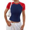 imageAvanova Women Raglan Colorblock Baby Tee Shirt Short Sleeve Summer Casual TopsBlue Red