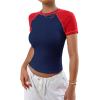 imageAvanova Women Raglan Colorblock Baby Tee Shirt Short Sleeve Summer Casual TopsBlue Red