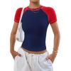 imageAvanova Women Raglan Colorblock Baby Tee Shirt Short Sleeve Summer Casual TopsBlue Red