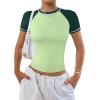 imageAvanova Women Raglan Colorblock Baby Tee Shirt Short Sleeve Summer Casual TopsGrass Green