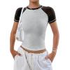 imageAvanova Women Raglan Colorblock Baby Tee Shirt Short Sleeve Summer Casual TopsGrey