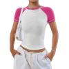 imageAvanova Women Raglan Colorblock Baby Tee Shirt Short Sleeve Summer Casual TopsHot Pink