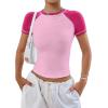 imageAvanova Women Raglan Colorblock Baby Tee Shirt Short Sleeve Summer Casual TopsPink